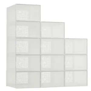 15-Pack Stackable Clear Shoe Boxes, Foldable Plastic Drawer Organizer, Ventilated Transparent Storage Bins, Space-Saving for Bedroom Closet Under Bed