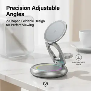 1pcs  3-in-1 Foldable Magnetic Wireless Charger 15W MagSafe Fast Charging Station, Rotatable Zinc Alloy Build, Portable & Safe Cool Charger for iPhone AirPods Apple Watch