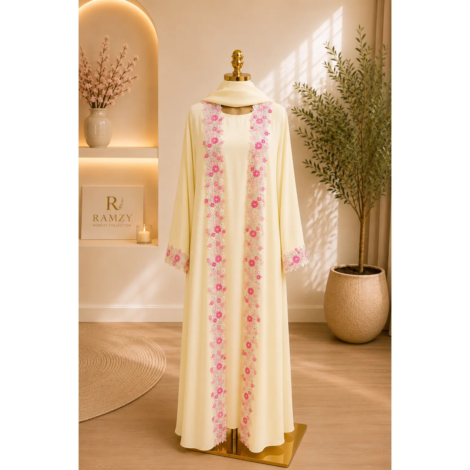 Layla Floral Lace Open Abaya Set