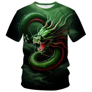 Unisex 3D Printed Green Dragon T - Shirt with Red Accents, Perfect for Chinese New Year, Year of the Dragon, Casual Daily Wear, Party, Ideal for Adults & Dragon Culture Enthusiasts