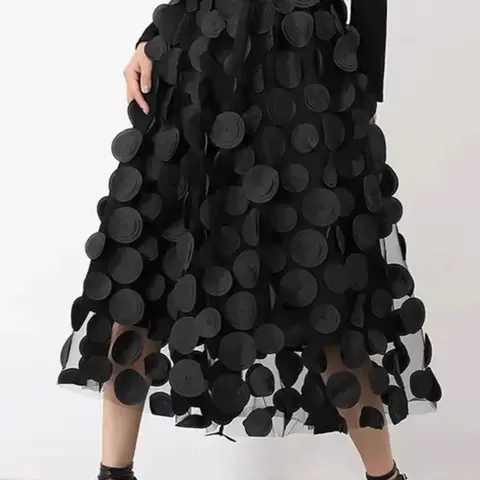 Plus Size Polka Dot Appliques Fitted Fit and Flare Woven Skirt, Fashion High Waist Long Skirt for Vacation Holiday Party, Women's Bottoms Womenswear for All Seasons