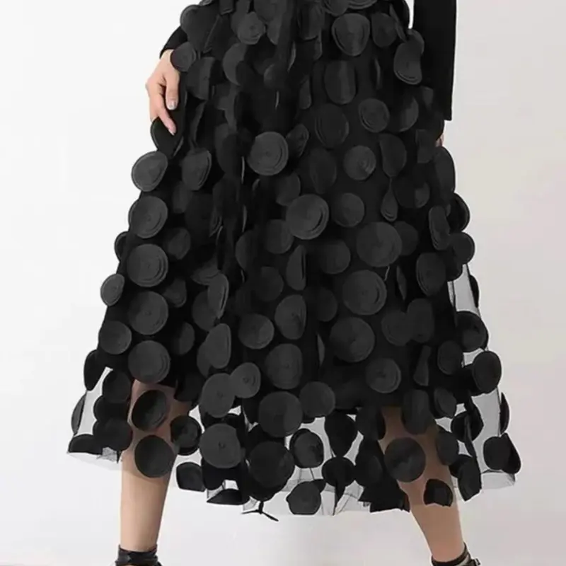 Plus Size Polka Dot Appliques Fitted Fit and Flare Woven Skirt, Fashion High Waist Long Skirt for Vacation Holiday Party, Women's Bottoms Womenswear for All Seasons