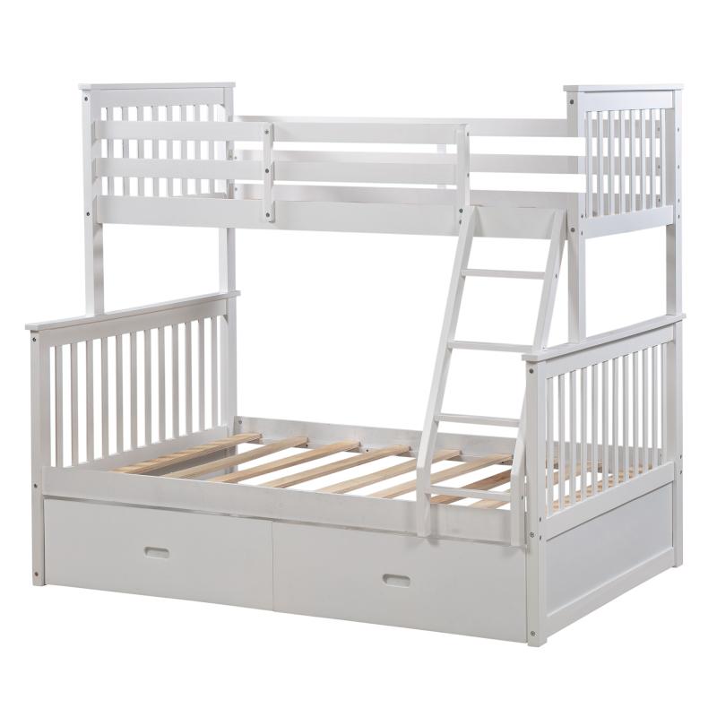 Twin Over Full Bunk Bed with Storage Drawers, Wooden Bunk Bed with Ladder and Safety Guard Rails,One bed for multiple purposes: it is a family bed, storage cabinet, and even a gaming paradise