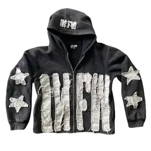 Jin-2025  Letter and Star pattern hoodie, casual loose zipper cardigan jacket,  Fall and Winter daily wear,Y2K Womenswear Sweatshirts Long Sleeve Tops Women's Black Fitted Red