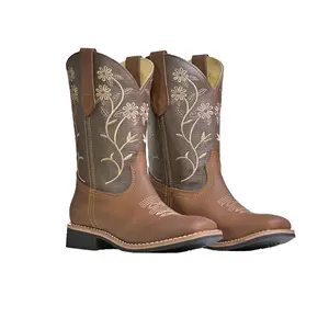 Women's work boots Western style genuine leather soft toe pull on / Botas vaqueras de mujer de piel para trabajo o casual sin casquillo