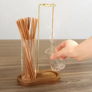 2-in-1 Incense Candle Holder, Wooden Aromatherapy Burner with Glass Ash Catcher, Retro Woody Home Decoration, Fragrance Ornament Gift (Holder Only, No Incense Included)