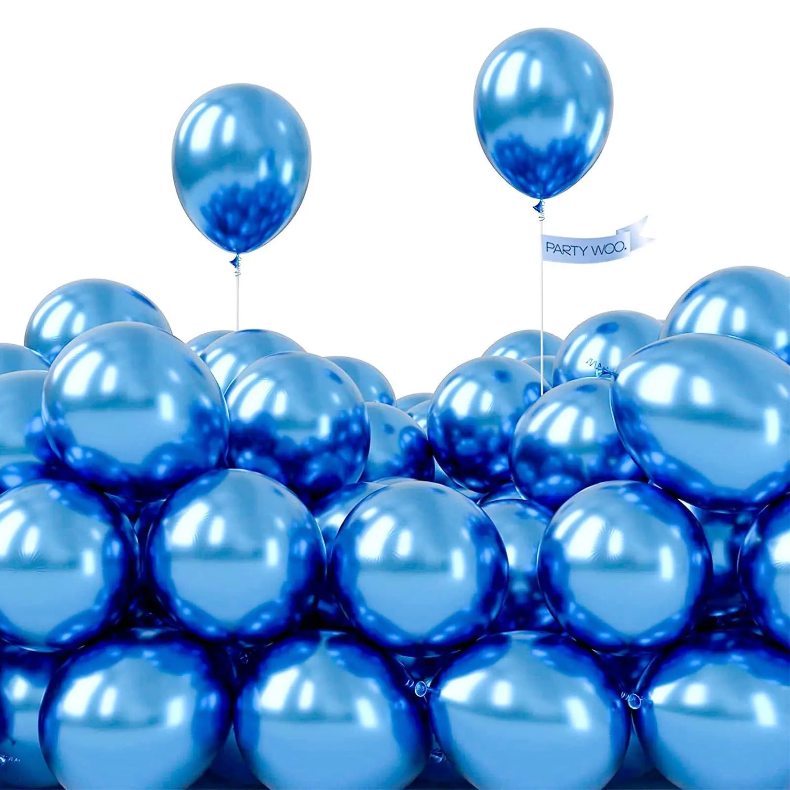 PartyWoo Thick Chrome Shimmer Blue Round Blow Up Balloons, 100pcs 5in | Baby Shower Decorations for Graduation, Wedding, Engagement Party Supplies Blue-G106
