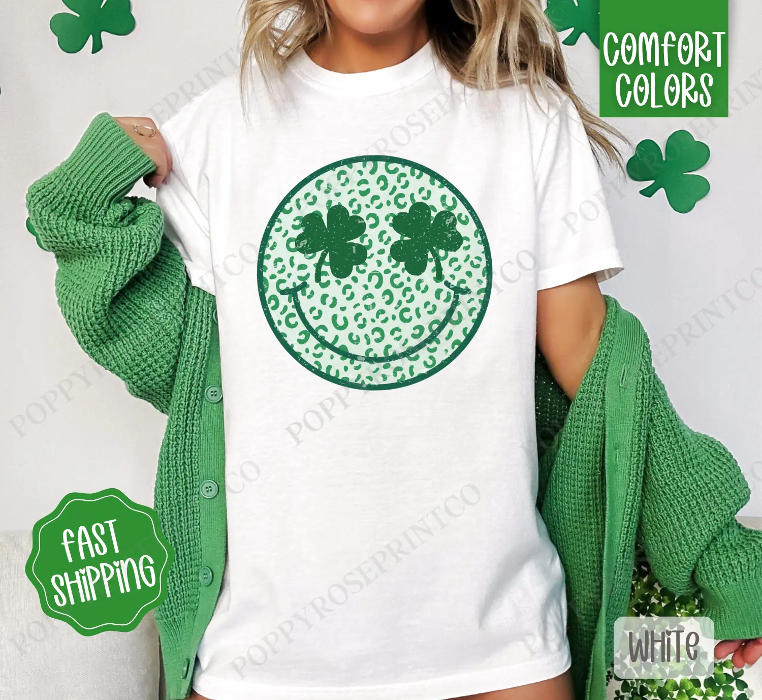 Smiley Face St Patrick Shirt Comfort Colors, St Patrick's Day Women's Tee, Cute Women's Tshirt