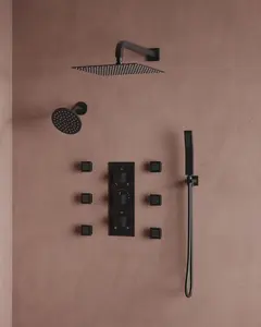 12" High-Pressure Wall Mount Rainfall Complete Shower System with Rough-in Valve | DualJet Spa  | High pressure & Saves water | 8 Spray Patterns | Precision Temperature Control | Quiet Operation