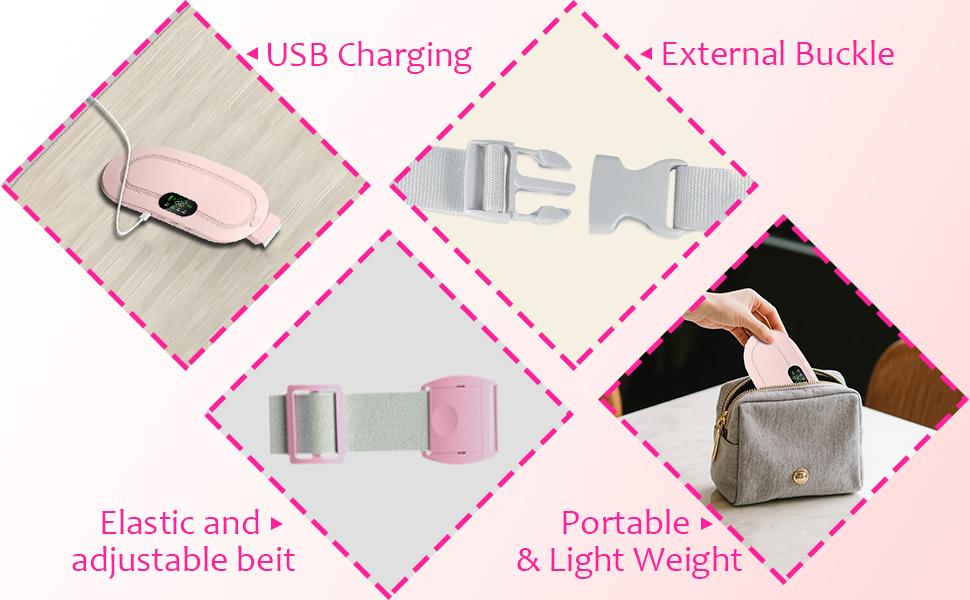 Portable Cordless Heating Pad for Period Cramps, Electric Waist Belt with 3 Heat & 3 Massage Modes, Rechargeable Warm Uterus Belt, Perfect Birthday Gifts for Women & Girls (White)