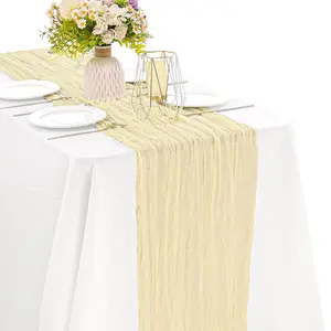12 Pack Beige Cheesecloth Table Runners Boho Gauze Fabric Rustic Sheer Runner for Wedding Bridal Baby Shower Birthday Party Boho Table Decor