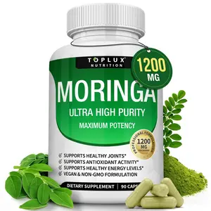 Toplux Moringa Capsules 1200mg - Pure Moringa Powder for Immune, Gut health 90 Capsules