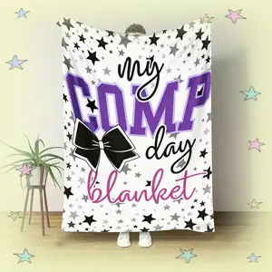 Purple Black Stars Competition Day Blanket Bow Print Ultra Soft Flannel Throw for Gymnastics Dance Cheerleader Gift Event Birthday Christmas Sports Fans Home Decor