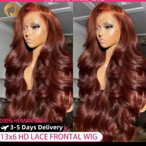Reddish Brown Human Hair Wig 13x6 HD Lace Frontal Wig - Pre Plucked 4x4 Closure Wig with 100% Human Hair
