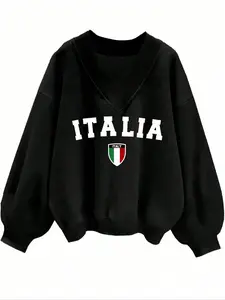 Women's Casual V Neck Letter Print Sweatshirt, Comfortable Chic Fashion Fit for Ladies & Teen Girls, Stylish Daily Wear Apparel, Style