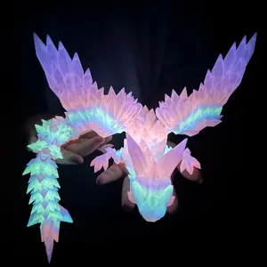 3D Printed Glowing Crystal Dragon Statue, Versatile Jointed Design, Durable Plastic Home Decor and Desktop Art Piece, Unique Gift for Birthdays and Christmas