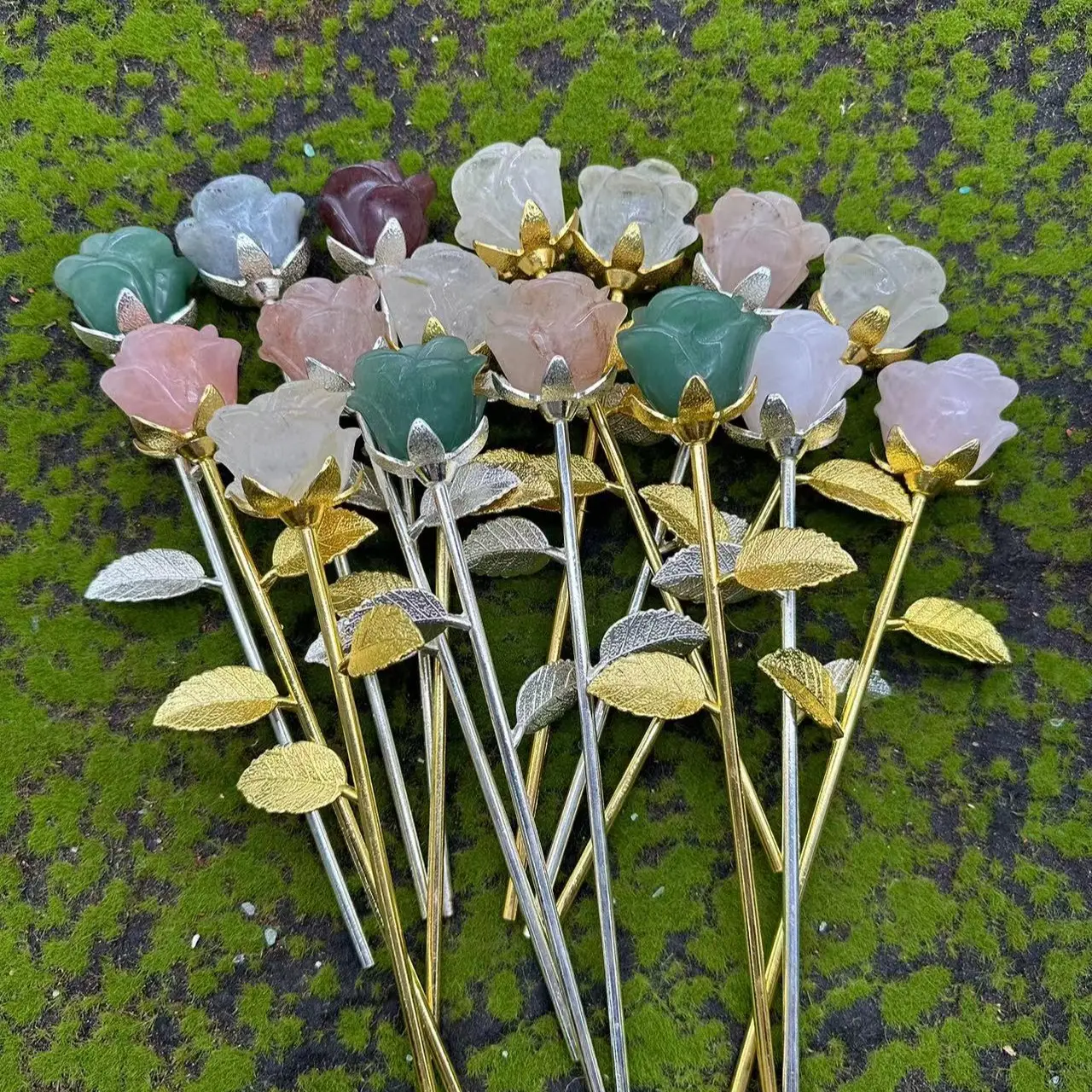 【Valentine's Gift】Love Never Die Roses Crystal Flower（Dream amethyst,rose quartz,etc)