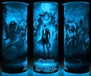 Glow in the Dark Solo Leveling Anime Cup Mug Tumbler 20oz with Lid and Straw - Elegant Drinkware for Anime Fans - Perfect for Hot or Cold Drinks! Stainless Steel. Flasks Plastic
