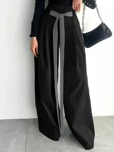 Women's High Waist Wide Leg Pants with Belt, Loose Fit Casual Vacation Slant Pockets, Comfortable and Stylish Lounge Wear, Casual Fashion Trousers