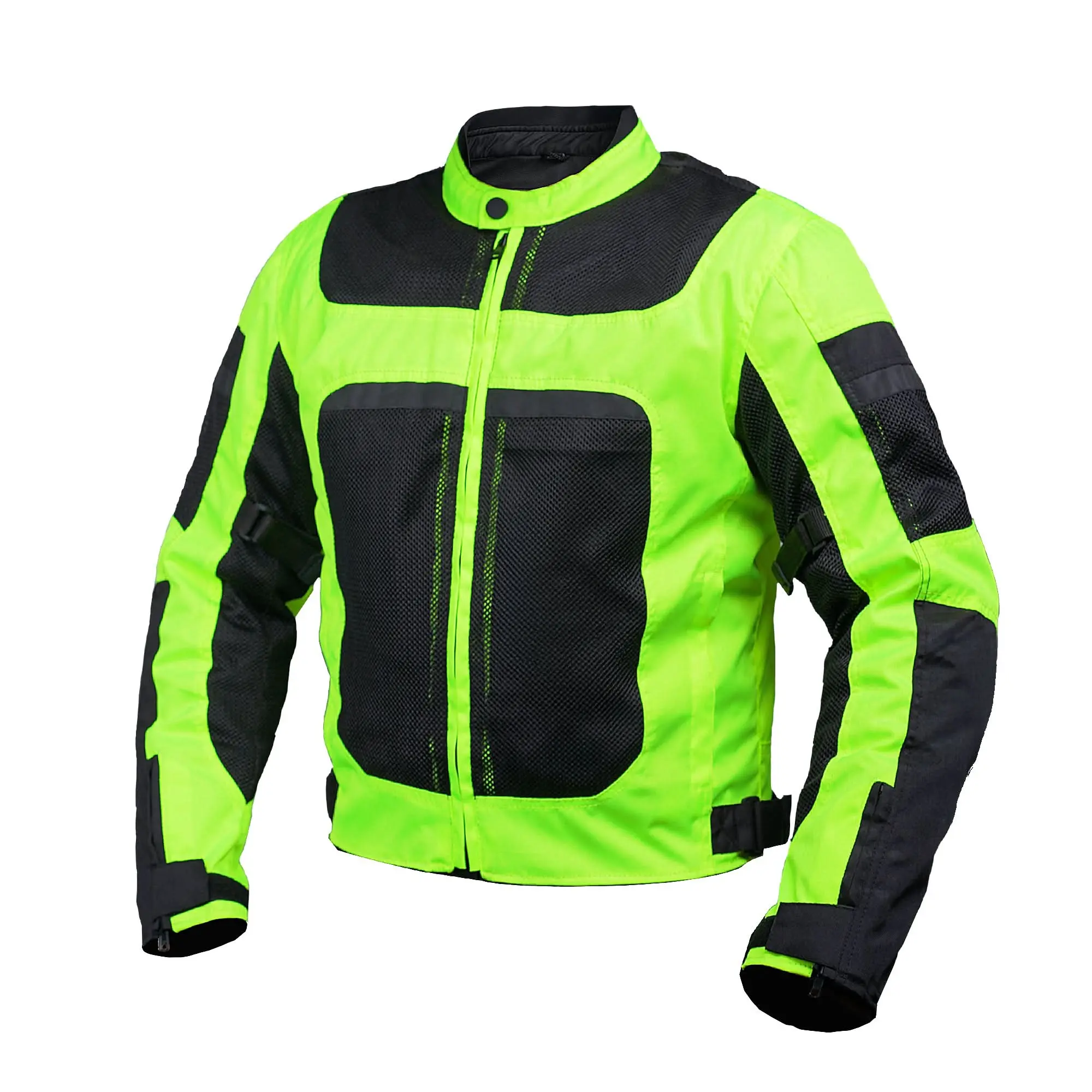 RENEGADE CLASSICS Men's High-Vis Mock Neck Racer Jacket - Breathable Mesh Motorcycle Outerwear with Removable Liner, Armor & Concealed Pocket, Menswear, Coats, Reflective, Tops, Outdoor