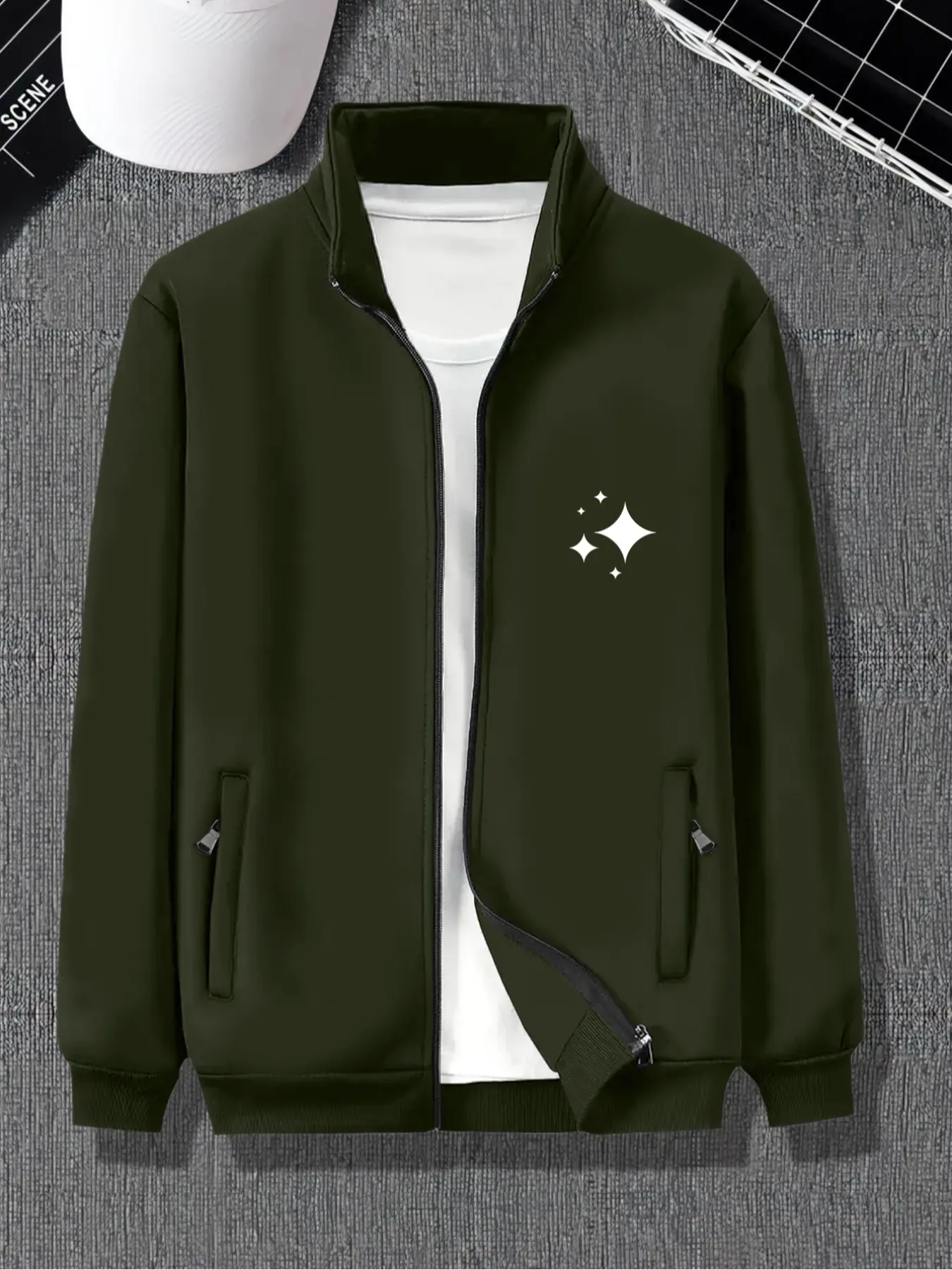 Men's Bomber Jacket, Lightweight Flight Jacket with Geometric Print, Fall Outdoor Casual Coat, Men's Transition Jacket