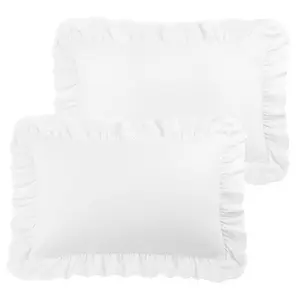PiccoCasa Ruffled Pillow Shams Set of 2, Soft Breathable Pillow Covers with Envelope Closure, 100% Brushed Microfiber Pillow Case Queen White