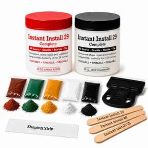 Install 29 Complete - 20 oz Epoxy Permanent Repair Kit with EZ-Tint 10 g 5-Pack, Mixing Sticks, Razor, & Shaping Strip - Granite, Marble, & Tile - Rebonds & Rebuilds - Dry in 29 Minutes