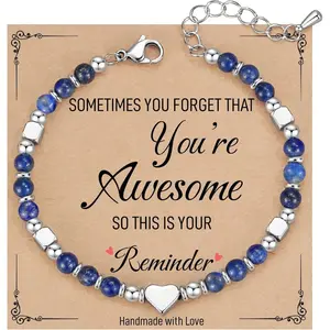 Dainty Beaded Bracelet for Women - Lapis Lazuli & Stainless Steel Jewelry, "You're Awesome" Encouragement Gift for Her, Mom, Best Friend, Coworker