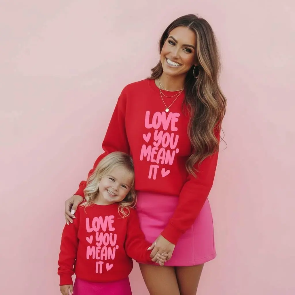 Love You Mean It Matching Red Sweatshirts Mommy and Me