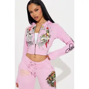 Ed Hardy Tiger Roar Zip Up Hoodie - Pink 4