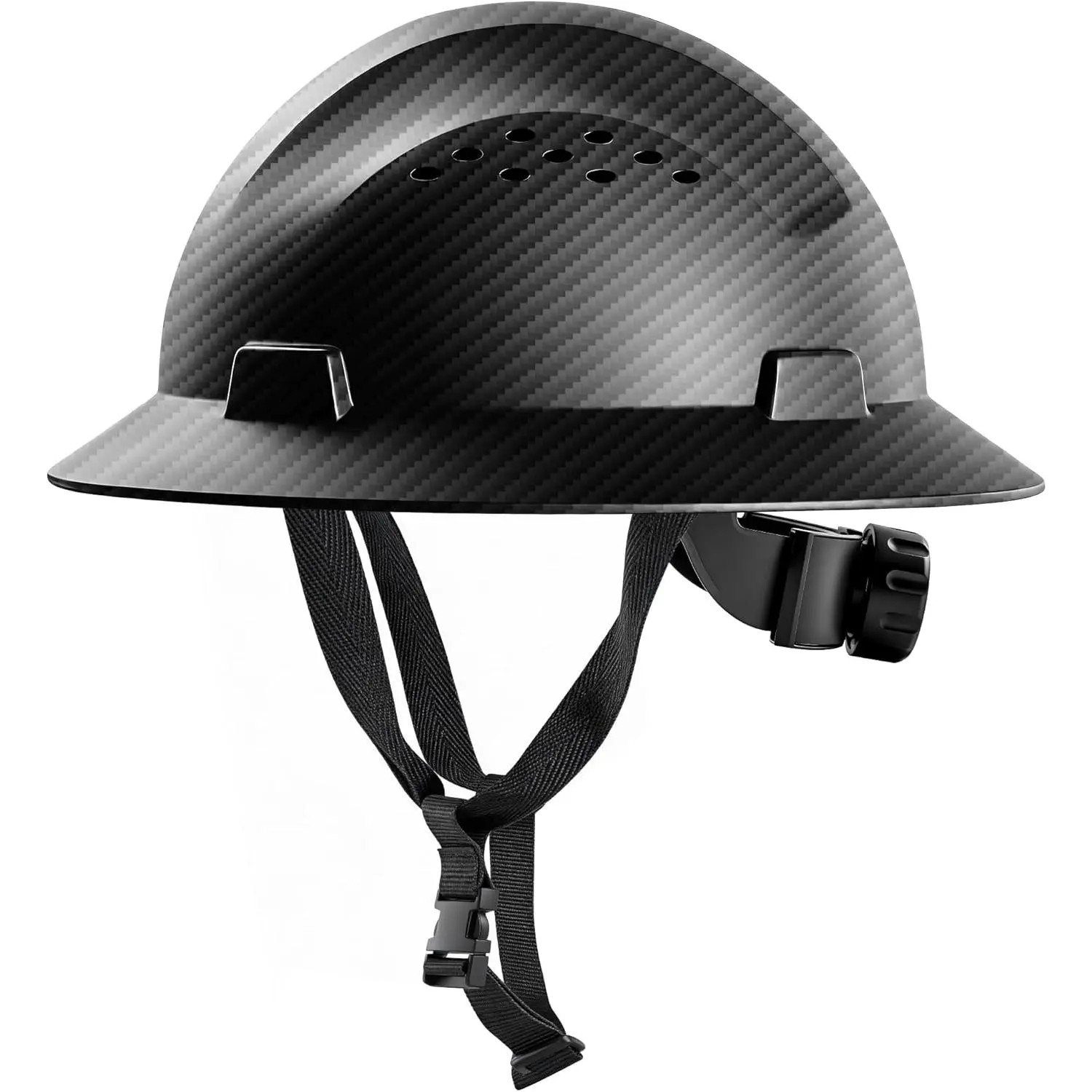 Full Brim Hard Hat for Construction & Outdoor Jobsite - New Hard Hat Design with Lightweight Fiber Shell, 4-Point Ratchet Suspension, Moisture-wicking Sweatband & Secure Chinstrap, Mining