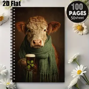 1 Shamrock Cow St. Patrick's Day Spiral Notebook, 5.7x8.26 Inch, Lined Pages, Durable Coil Binding, Festival Journal, Party Notes, Irish Celebration Gift, Daily Planner for Holiday Events, Luck-themed Stationery [2D] Flat