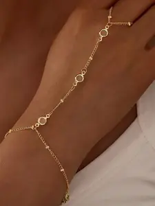 Elegant Zircon Finger Ring Bracelet Set, Waterproof Stainless Steel, Long Chain Design, Women's Jewelry, Fashion Accessory