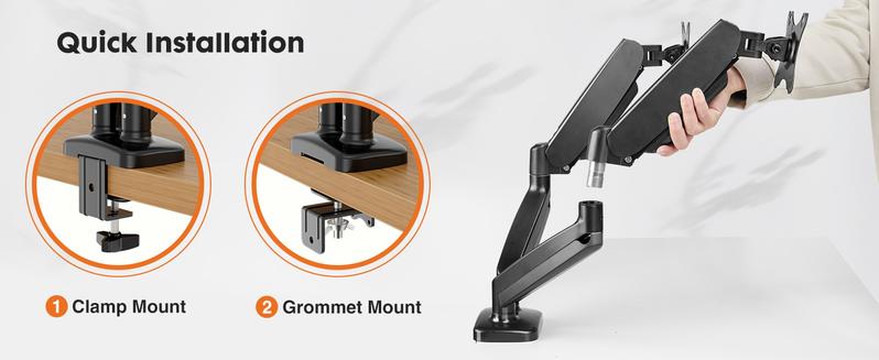 Monitor Stand - Adjustable Desk Mount Arm for 15-27 Inch Monitors, Supports 17.6lbs, Heavy Duty Gas Spring, VESA Bracket Compatible, 75/100 Compatible