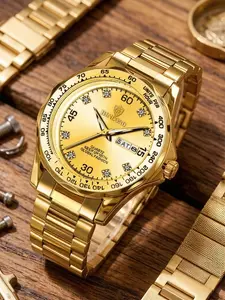 Men's Business Watch, Fashion Quartz Watch, 50m Waterproof, Calendar Function, Roman Numerals, Stainless Steel Band, Gift for Father's Day