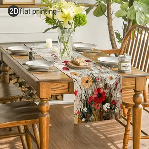 Floral Table Runner Vibrant And Cheerful 1pc 2D Flat Printing Multicolor Design Spring Summer Linen Rustic French Style Ambiance Durable Long Lasting