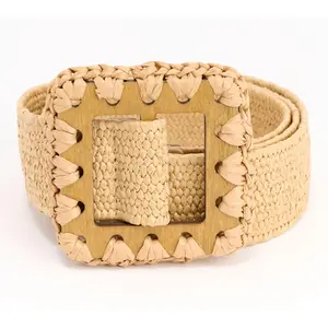 Susan Graver Stretch Raffia Belt with Square Buckle