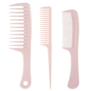 3 Pcs Pink Comb Hair Combs Set: Wide Tooth, Fine Tooth Rat Tail, Medium Tooth - Detangling & Styling for All Hair Types