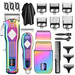 Professional Hair Clippers And Shaver Set 3 In 1 Hair Cutting Grooming Kit Cordless Beard Trimming For Men, Rechargeable Barber Clippers Set Men's Electric Foil Shaver Gifts For Men