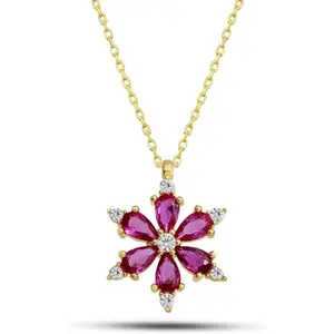 925 Sterling Silver Necklace for Women | 18-Inch Genuine Zircon Camellia Lotus Flower Pendant Necklace| Women's Gold-Plated Jewelry, Dainty Gift for Her