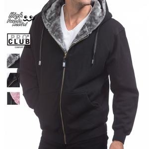PROCLUB Men's Heavyweight Hooded Pile Jacket PRO CLUB Classic Soft Fur-Insulated Jacket Casual Fur Hoodie Full Zip Jackets Hip Hop Harem Black Gray