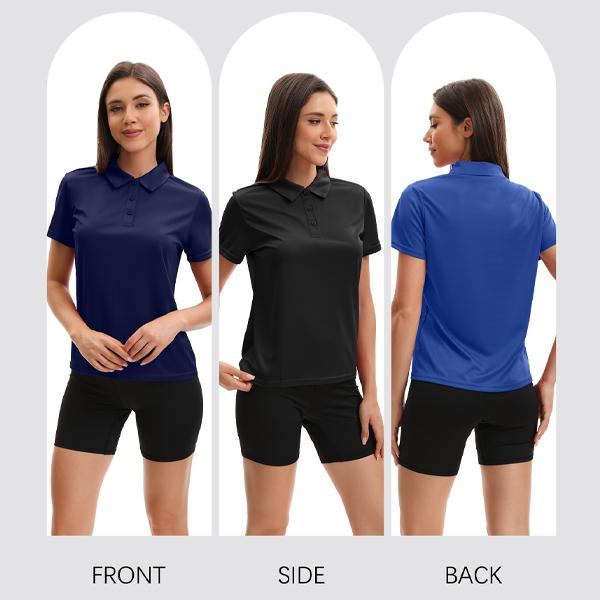 Veldtholos Women's Polo Shirts 5 Pack Short Sleeve 3 Buttons Collared Uniform Tops Moisture-Wicking T-Shirts for Work & Casual Wear