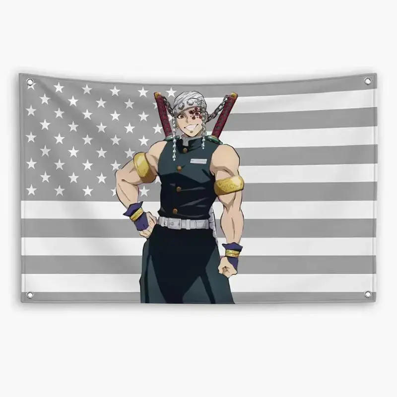 Demon Slayer Tengen Uzui American Flag Cotton Tapestry - Durable Home Decor for Bedroom, Outdoors Wall Decoration for Fans, Photo