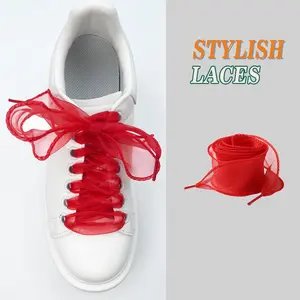 1 Pair/2 Pairs Delicate Chiffon Shoelaces for Women, 4Cm Wide Mesh Wave Curls Laces for Cloth Shoes