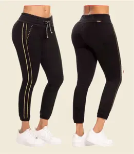 Casual Black Joggers with Gold Tuxedo Stripe