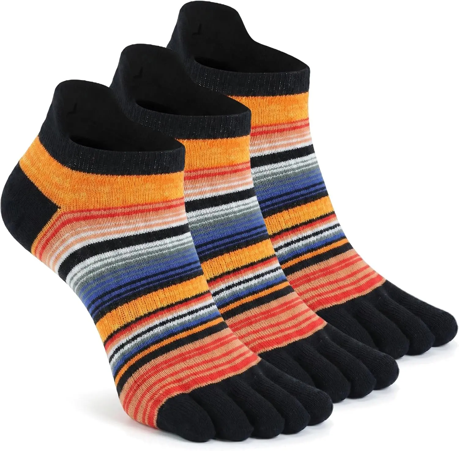 Toe Socks Women Men Cotton Rainbow Sock Striped Athletic Running Five Finger Socks 3 Pairs