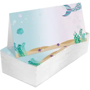 Place Cards for Wedding, Birthday Or Party, Mermaid Marine Life Filled-In Name Place Cards, Foldover Seating Table Cards, 25 Pack, Folds into 3.5 * 2 Inches