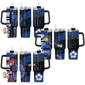 Itoshi, Bachira, Chigiri - Bluelock Anime Manga 40oz Tumbler Stainless Steel with Straw, Lid and Handle - Double Wall Insulated Flasks – Perfect Gift for Fans
