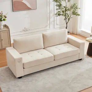 90 Inch Oversized Mid Century Chenille Cloud Sofa 114LBS Sturdy Wood Frame Cozy Deep Seat No Assembly Equipped with USB Charging Ports & Side Pockets Modern Home Furniture for Living Room Apartment Office | SHIPS IN MULTIPLE PACKAGES