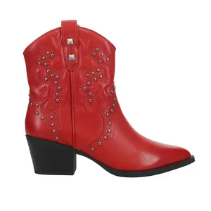 Dirty Laundry Womens Nowhere Burnished Studded Pointed Toe Pull On  Casual Boots Ankle Mid Heel 2-3" - Red